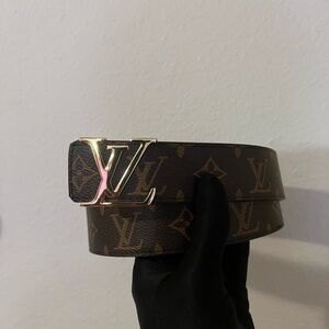 Louis Vuitton Brown Monogram Belt with Gold LV Buckle - 33/35in